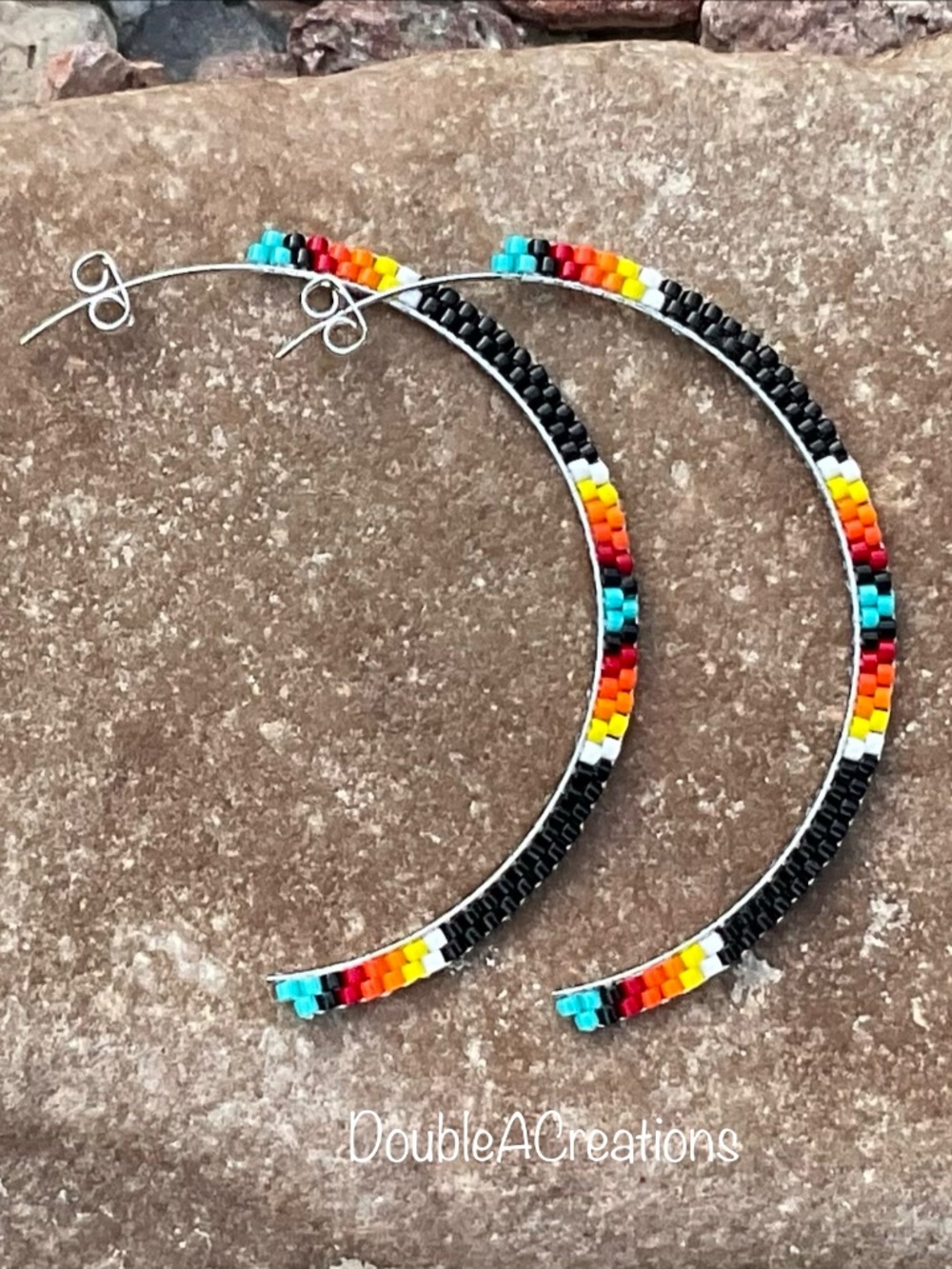 Black with Native Colors Half Hoops, New, Handmade by Me